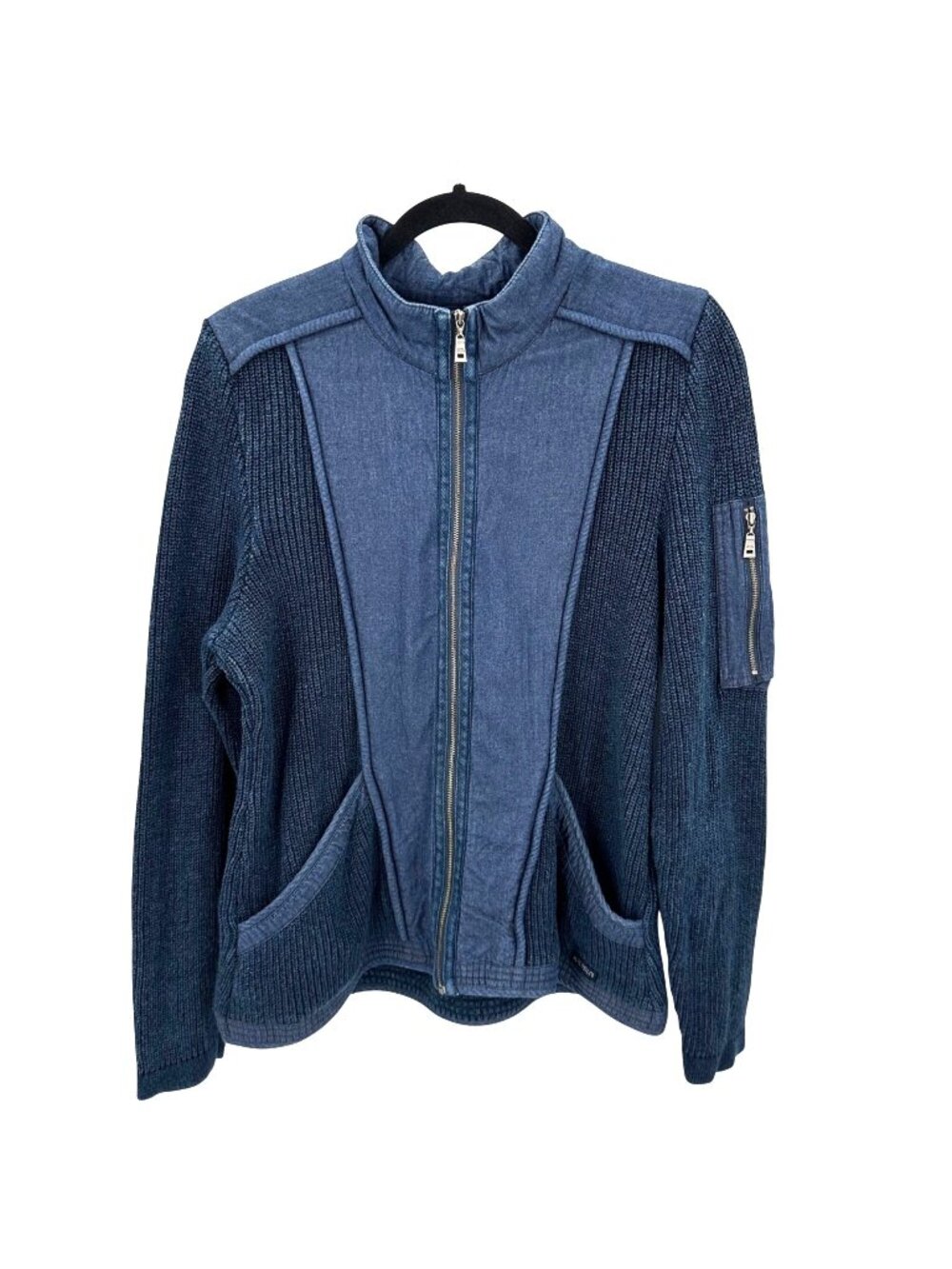 Vintage Blue Willis Denim Cotton Zip Up Pockets Danish Design Sweater Jacket XL
